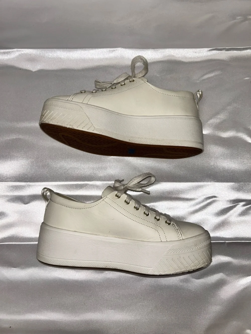 Keds Leather Cream Platform Lace-Up Sneakers | Size 7.5 EU 38 UK 5